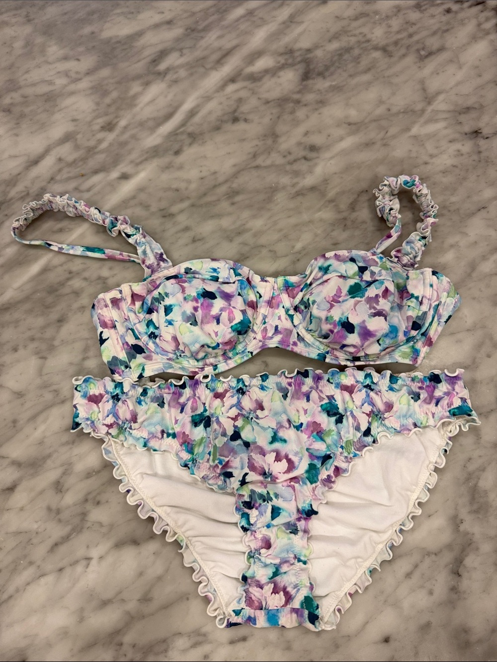 Shade & Shore Pastel Floral Bikini in Purple, Teal, Pink, White